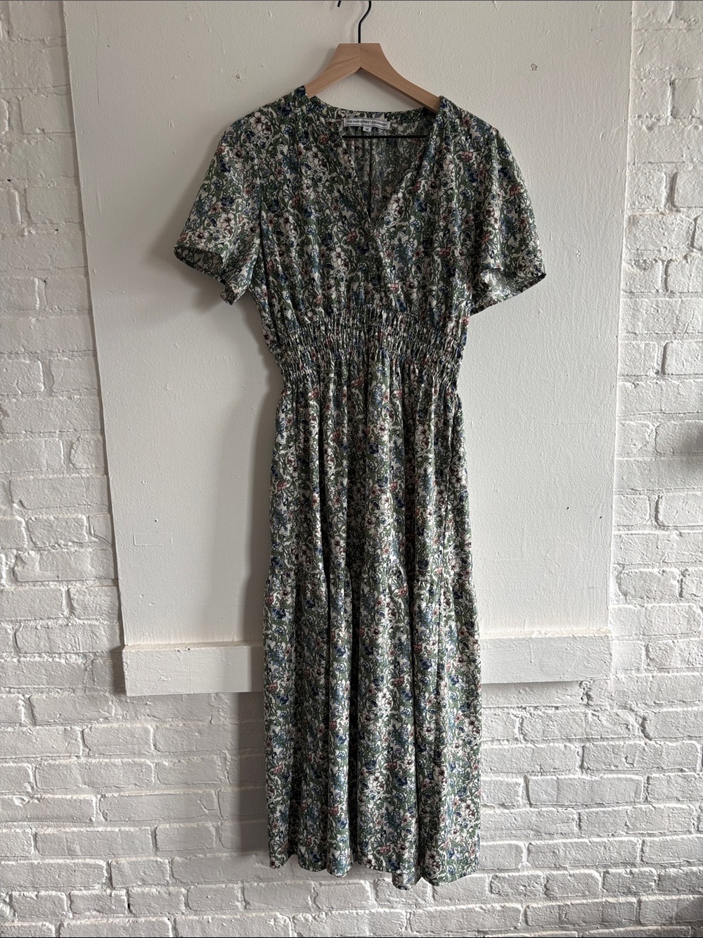 Floral Smocked Maxi Dress in Green - Unbranded